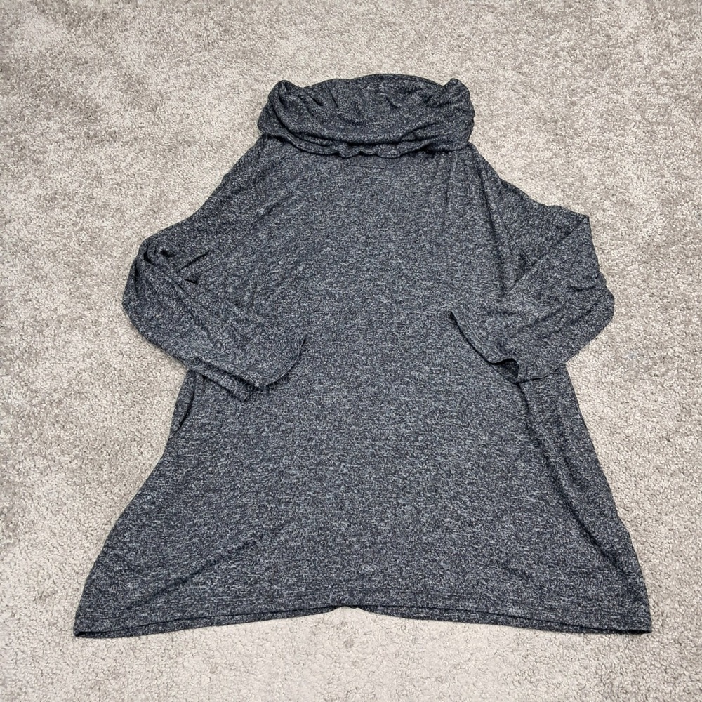 Chico's Grey Heathered Cowl Neck Tunic Top 3/4 Sleeve Size 2 Large